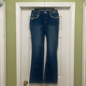 Jack David - embellished medium wash blue jeans - mid rise - flare - size 7